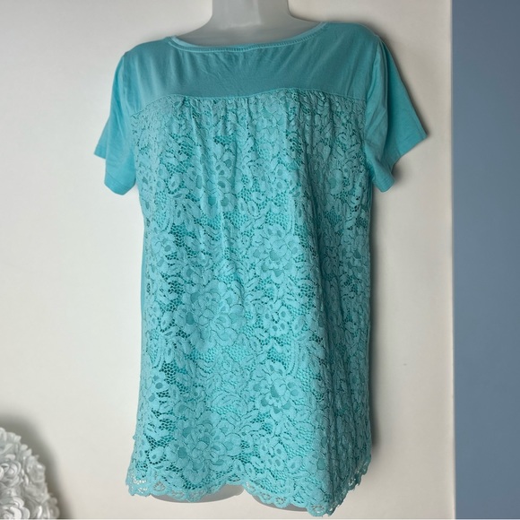 Lands' End Bluegreen‎ T-shirt w/Lace Back Medium - Picture 9 of 9